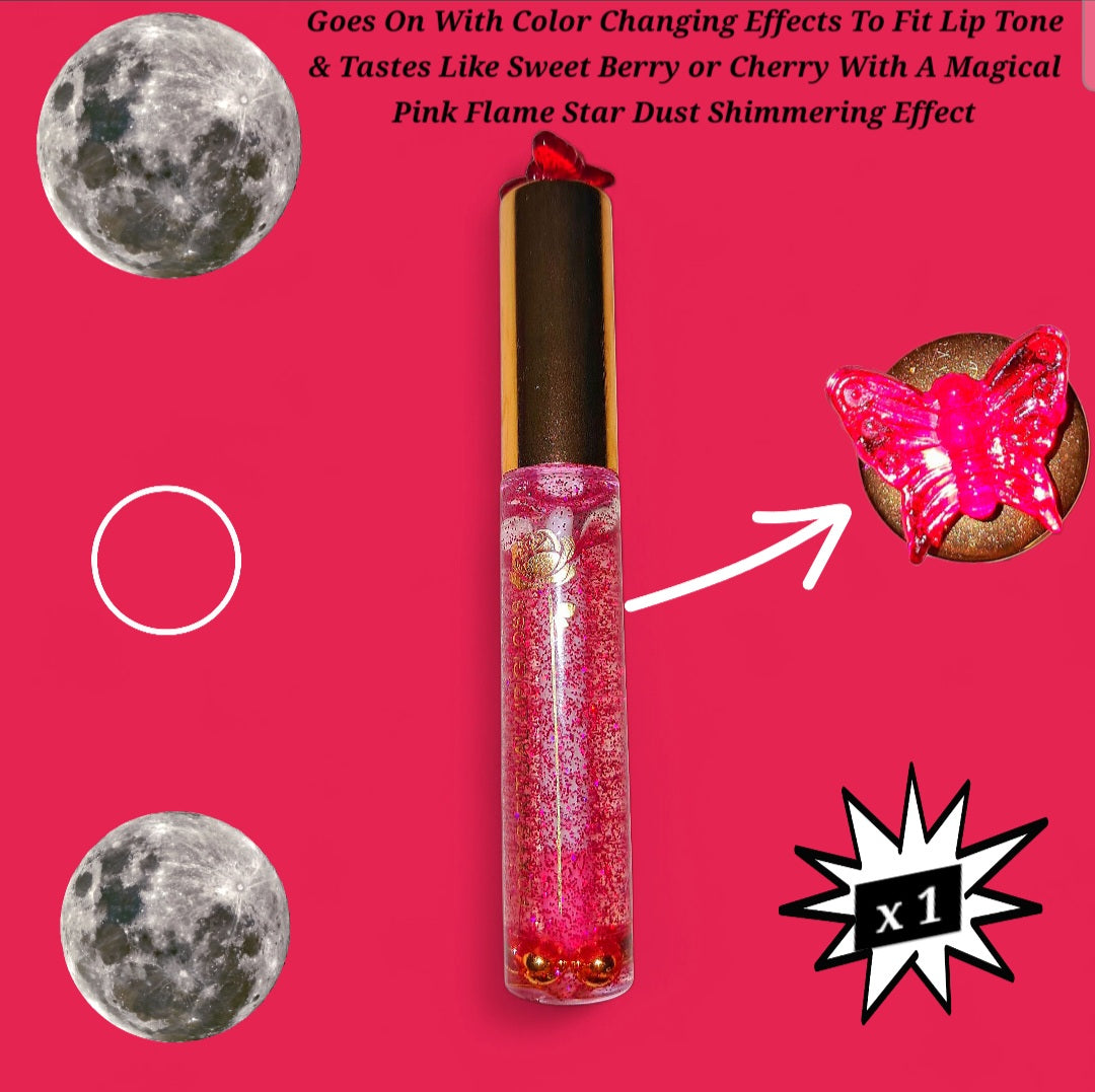 Pink Flame Warrior Spirit - Galaxtic Star Dust Color Changing - Clear Ritual Activated & Blessed - Instant Manifestation & Cleansing Energy Lip Gloss