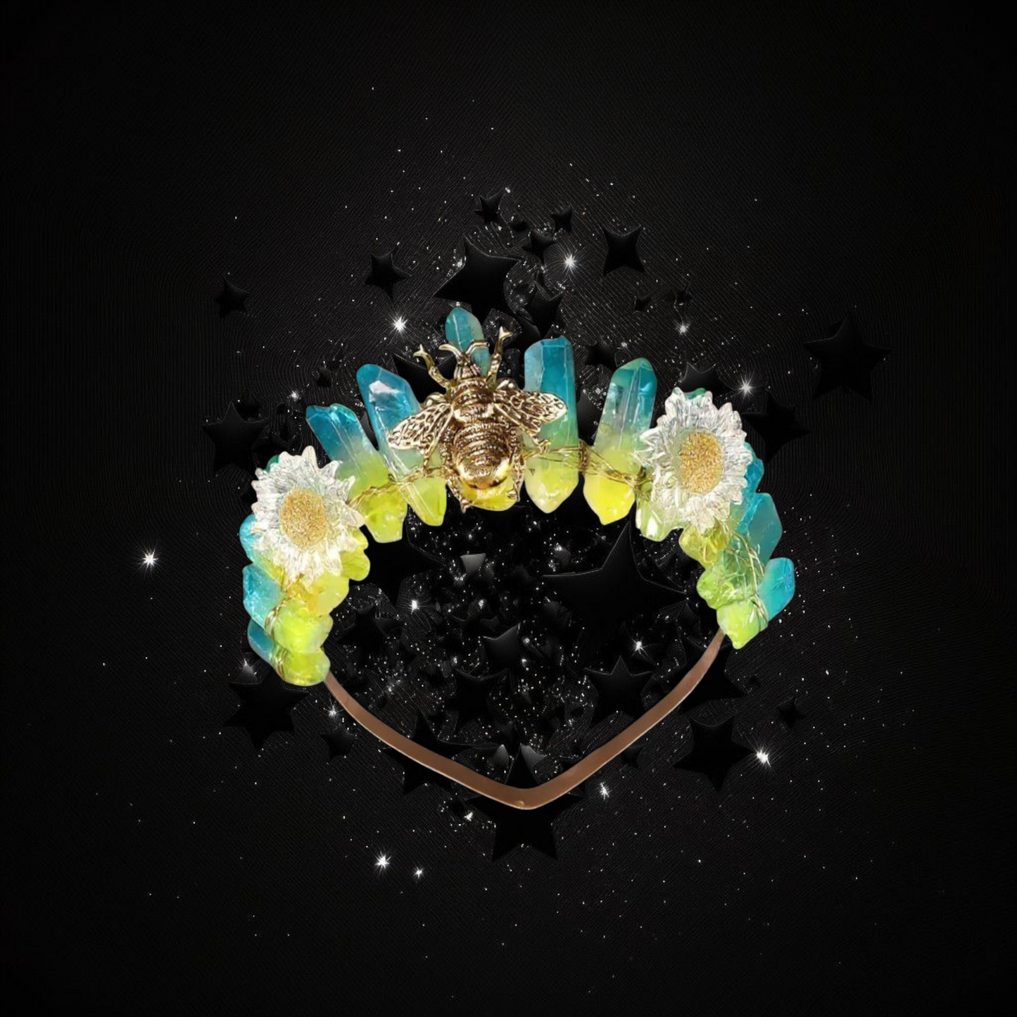 Goddess Of Balance - Blue & Yellow Tourmaline Crystal Ritual Activated Headband Crown