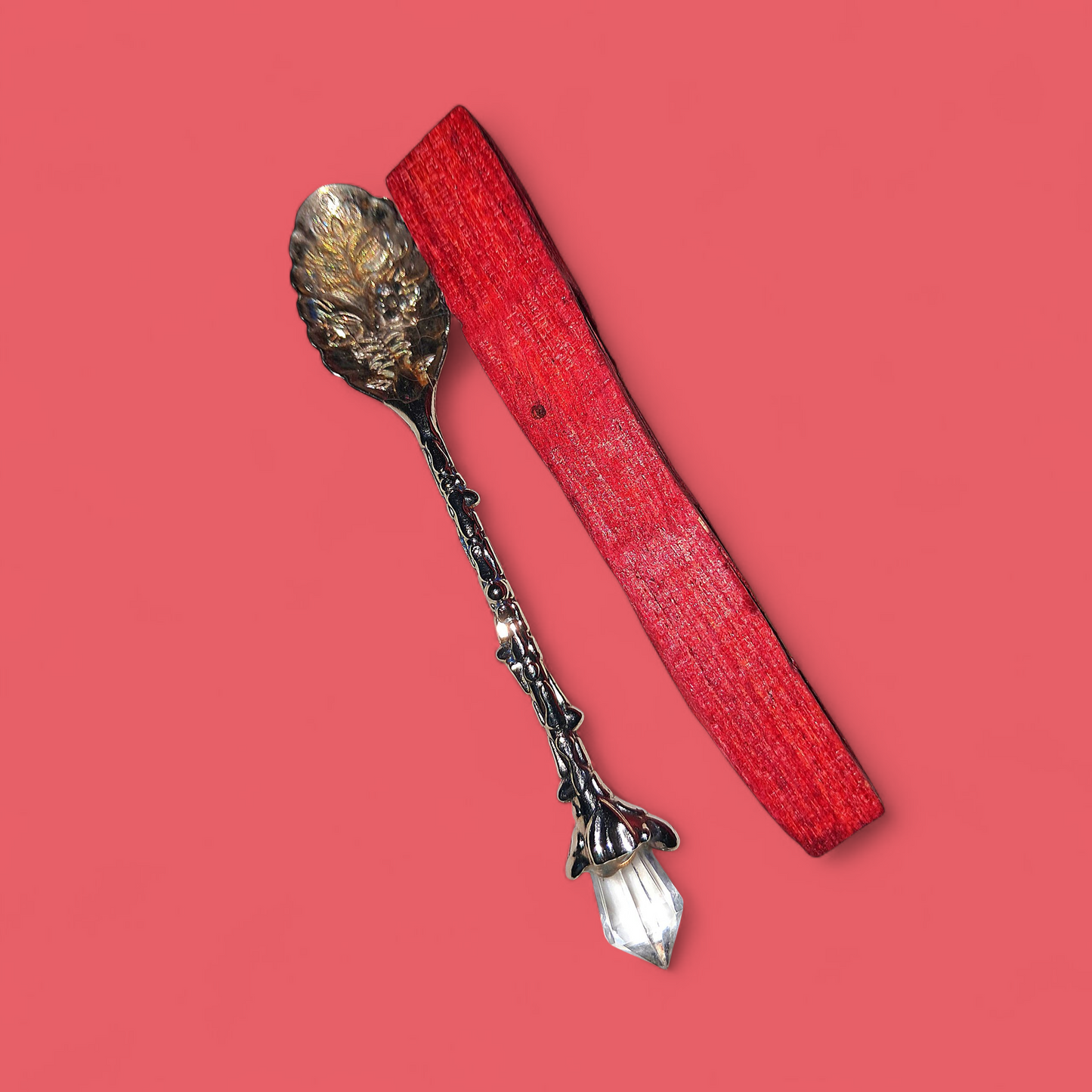 Amplified Manifesting Clear Crystal Ritual Spoon & Red Palo Santo Stick