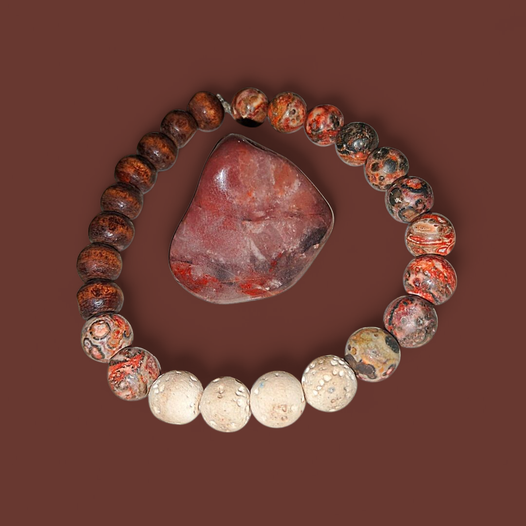Spiritual Warrior Leopard Skin Jasper & White Lava Ritual Bracelet