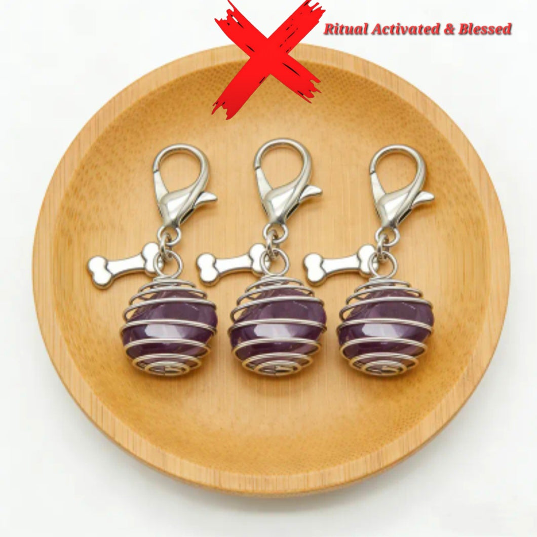 Amethyst Charmed - Energy Transmuter / Healing Protection From All Absorbing - Ritual Activated & Blessed Crystal Attachment For Familiar / Animal Collars