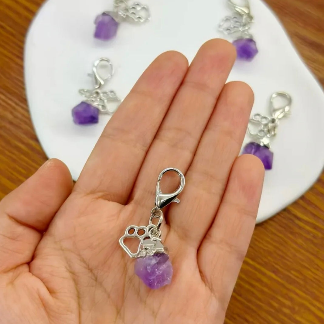 Amethyst Charmed - Energy Transmuter / Healing Protection From All Absorbing - Ritual Activated & Blessed Crystal Attachment For Familiar / Animal Collars