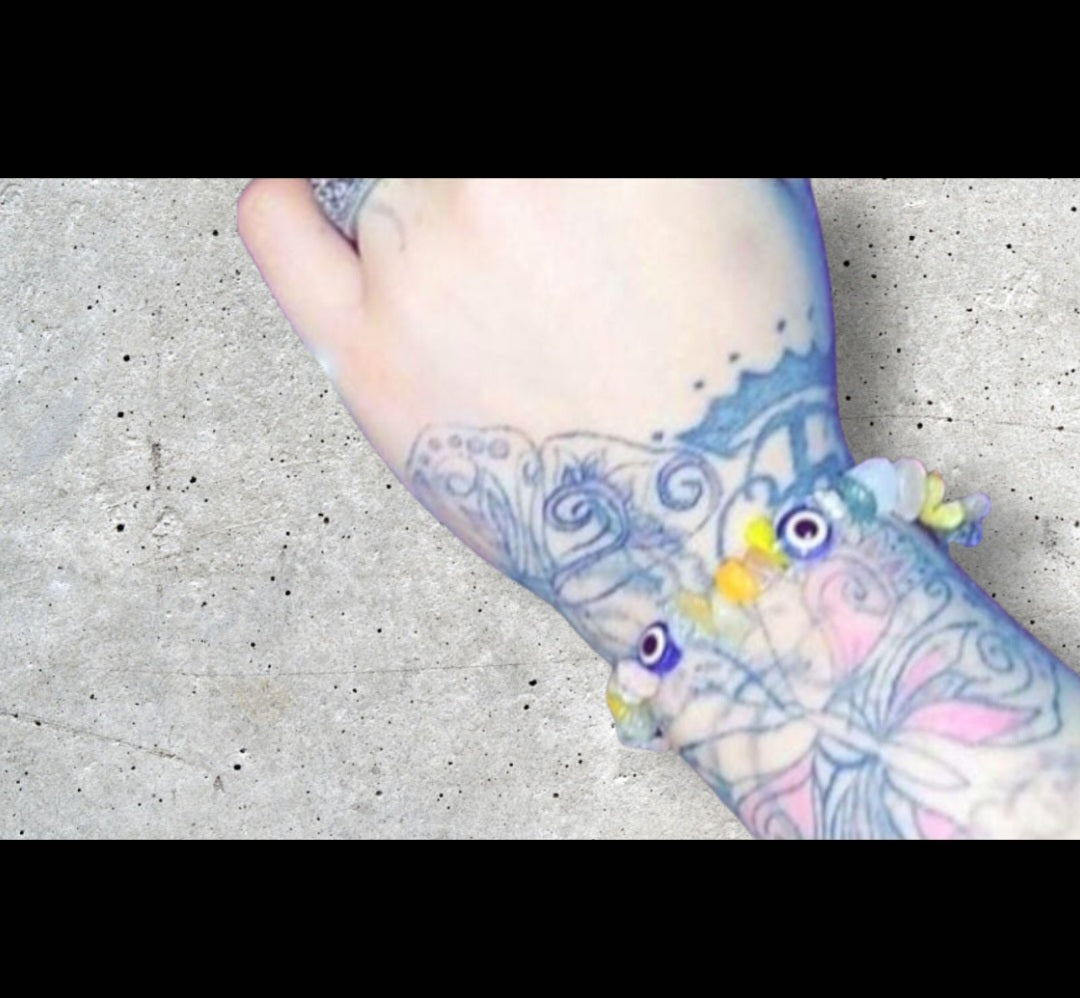 Yellow Agate & Clear Quartz Crystals & Evil Eye Ritual Bracelet