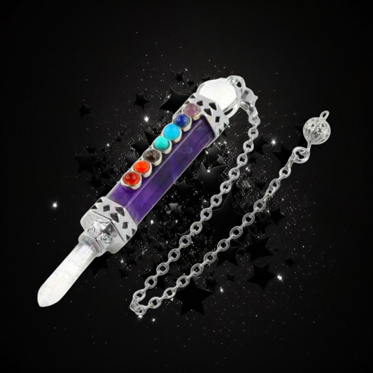 Crystal Powered Truth Giver - Amethyst Clear Quartz Chakra Pendulum - Ritual Protected & Activated