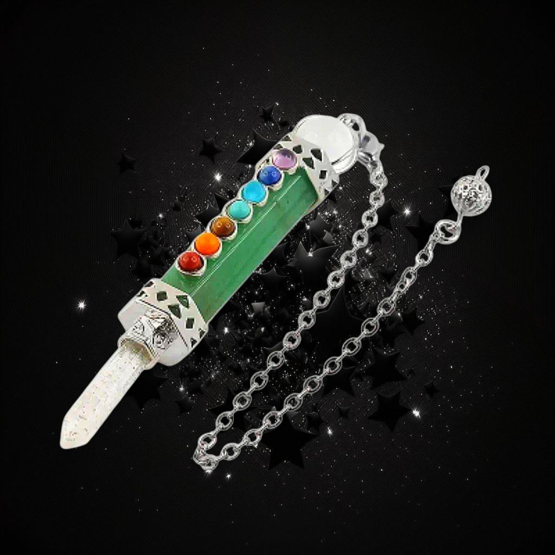 Crystal Powered Truth Giver - Green Aventurine Crystal Clear Quartz Chakra Pendulum - Ritual Protected & Activated