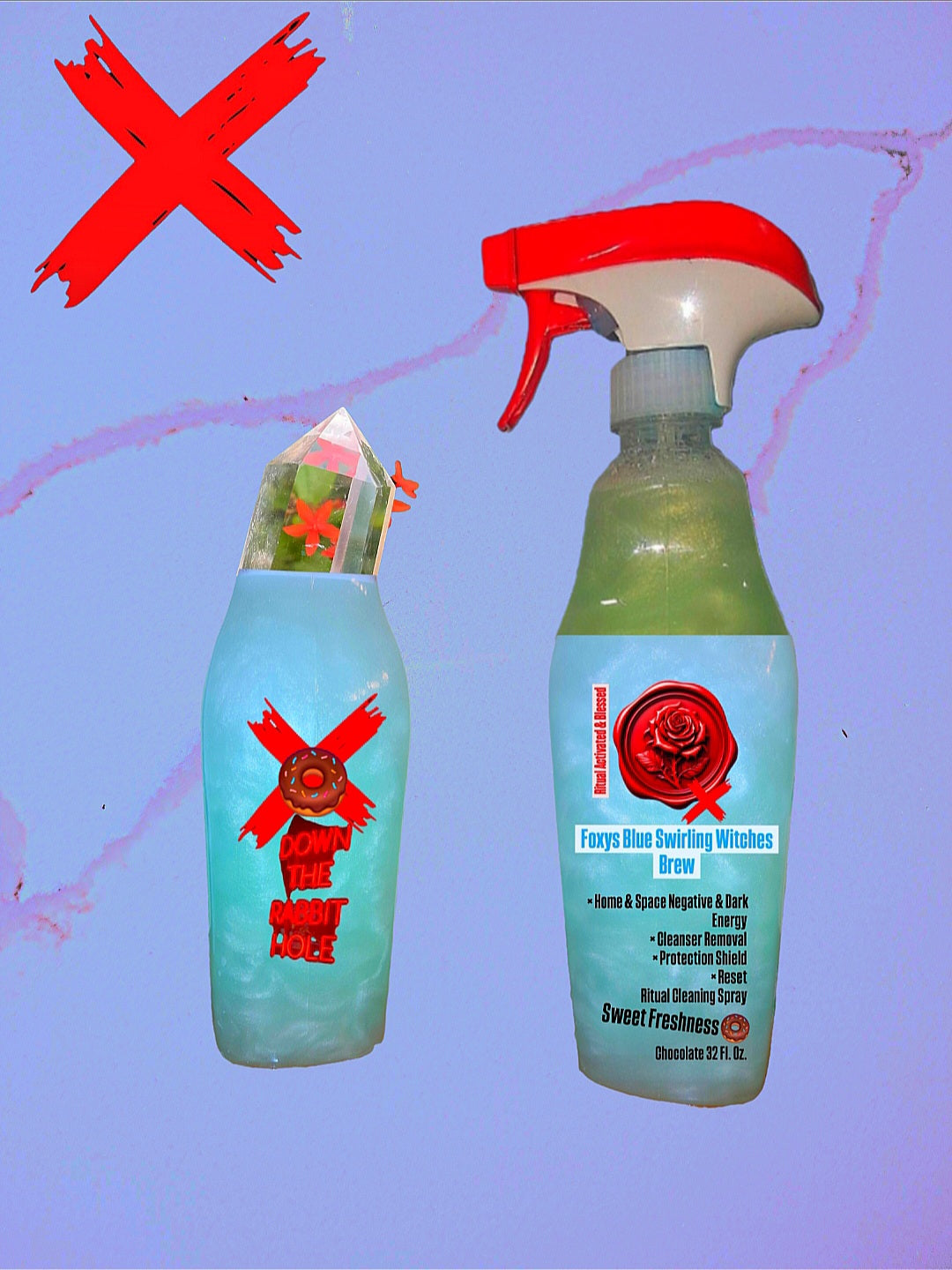 Fresh Sweetness - Chocolate Donut Swirl - Blue W/Green Sparkle Swirls Witches Brew - Ritual Cleansing & Energy Clearing / Protection Spray For Removal Of Spiritual Attacks & Shielding Of Continuing