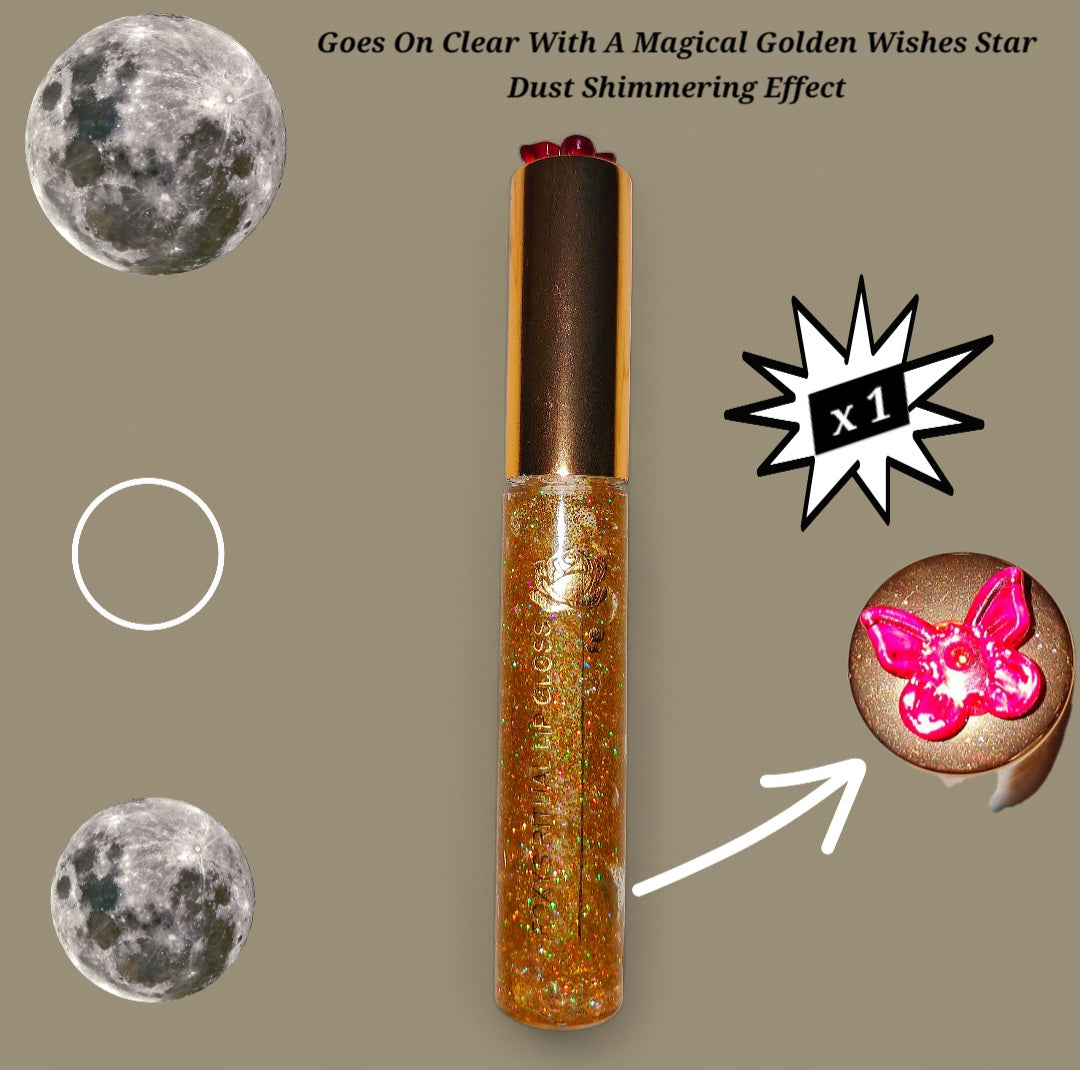 Golden Wishes - Gold Galaxtic Star Dust - Clear Ritual Activated & Blessed - Instant Manifestation & Cleansing Energy Lip Gloss