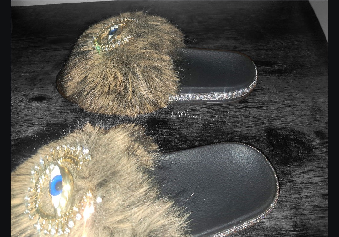 Every Step Counts - Golden Wolf Tan / Black Ritual Manifesting & Protection Activated & Blessed Slides