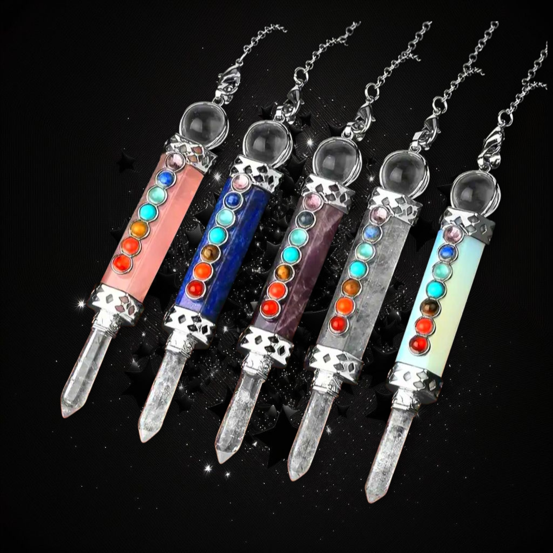 Crystal Powered Truth Giver - Rose Quartz Clear Quartz Chakra Pendulum - Ritual Protected & Activated
