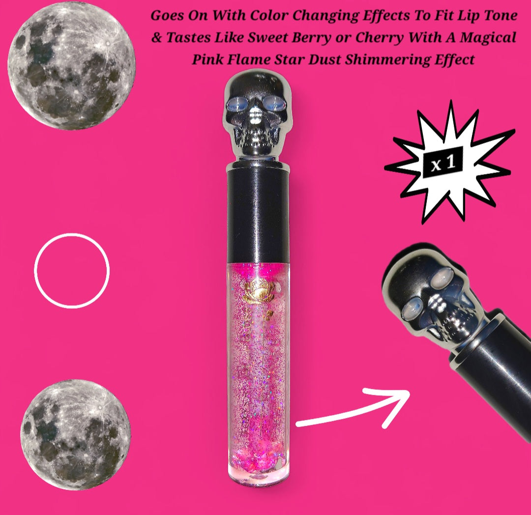 Pink Flame - Galaxtic Star Dust Color Changing - Clear Ritual Activated & Blessed - Instant Manifestation & Cleansing Energy Lip Gloss