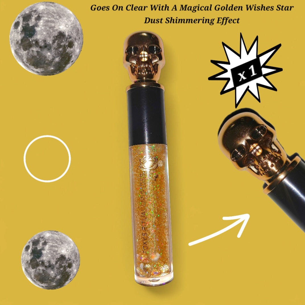 Golden Wishes - Gold Galaxtic Star Dust - Clear Ritual Activated & Blessed - Instant Manifestation & Cleansing Energy Skull Lip Gloss