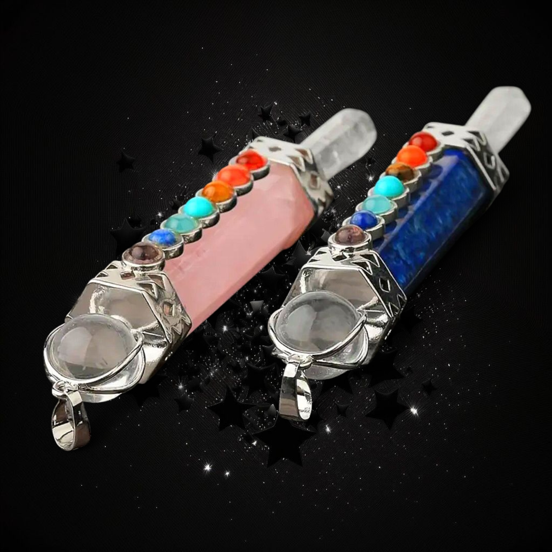 Crystal Powered Truth Giver - Rose Quartz Clear Quartz Chakra Pendulum - Ritual Protected & Activated
