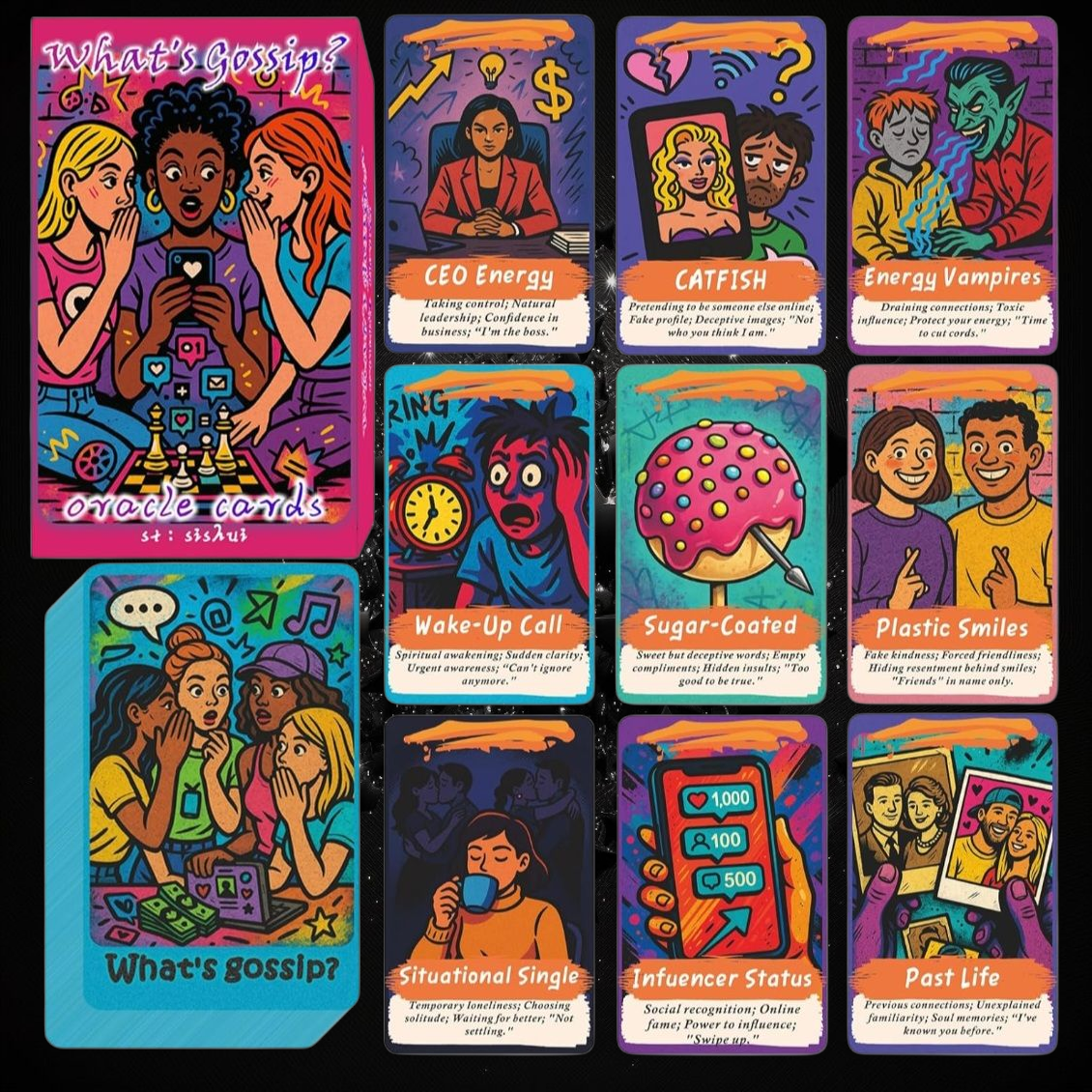 Whats Gossip Oracle Deck & Ritual Reading Elixir & Activated Crystal