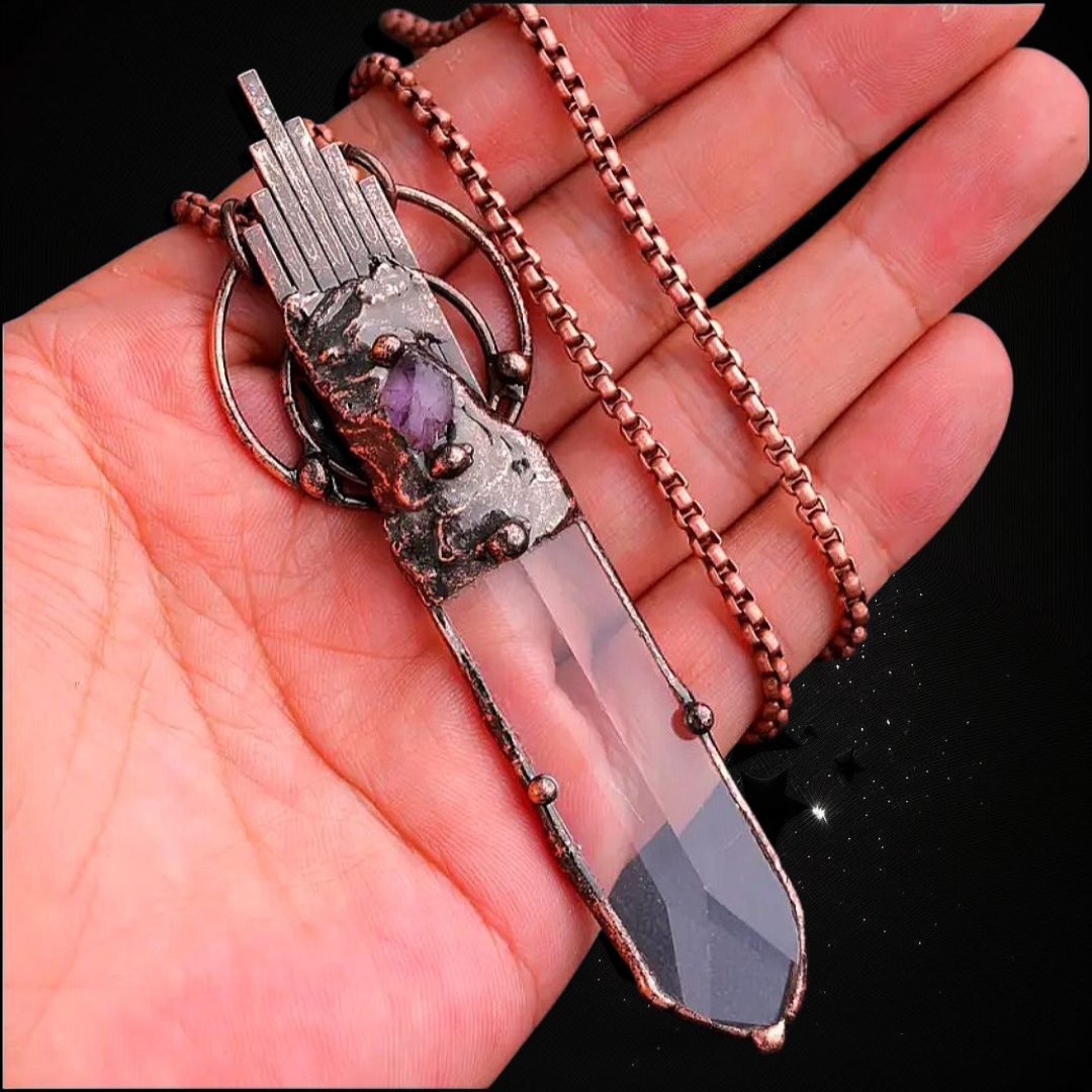 Energy Shielder & Amplifier - Clear Quartz Amethyst Ritual Necklace