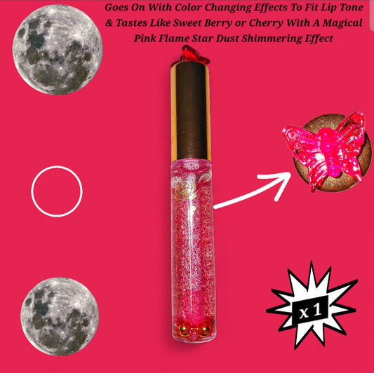 Pink Flame Warrior Spirit - Galaxtic Star Dust Color Changing - Clear Ritual Activated & Blessed - Instant Manifestation & Cleansing Energy Lip Gloss