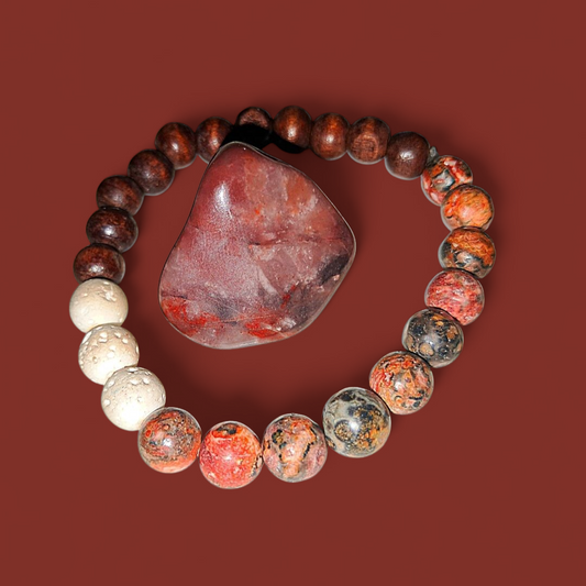 Forever Grounded & Growing Lepoard Skin Jasper & White Lava Ritual Bracelet