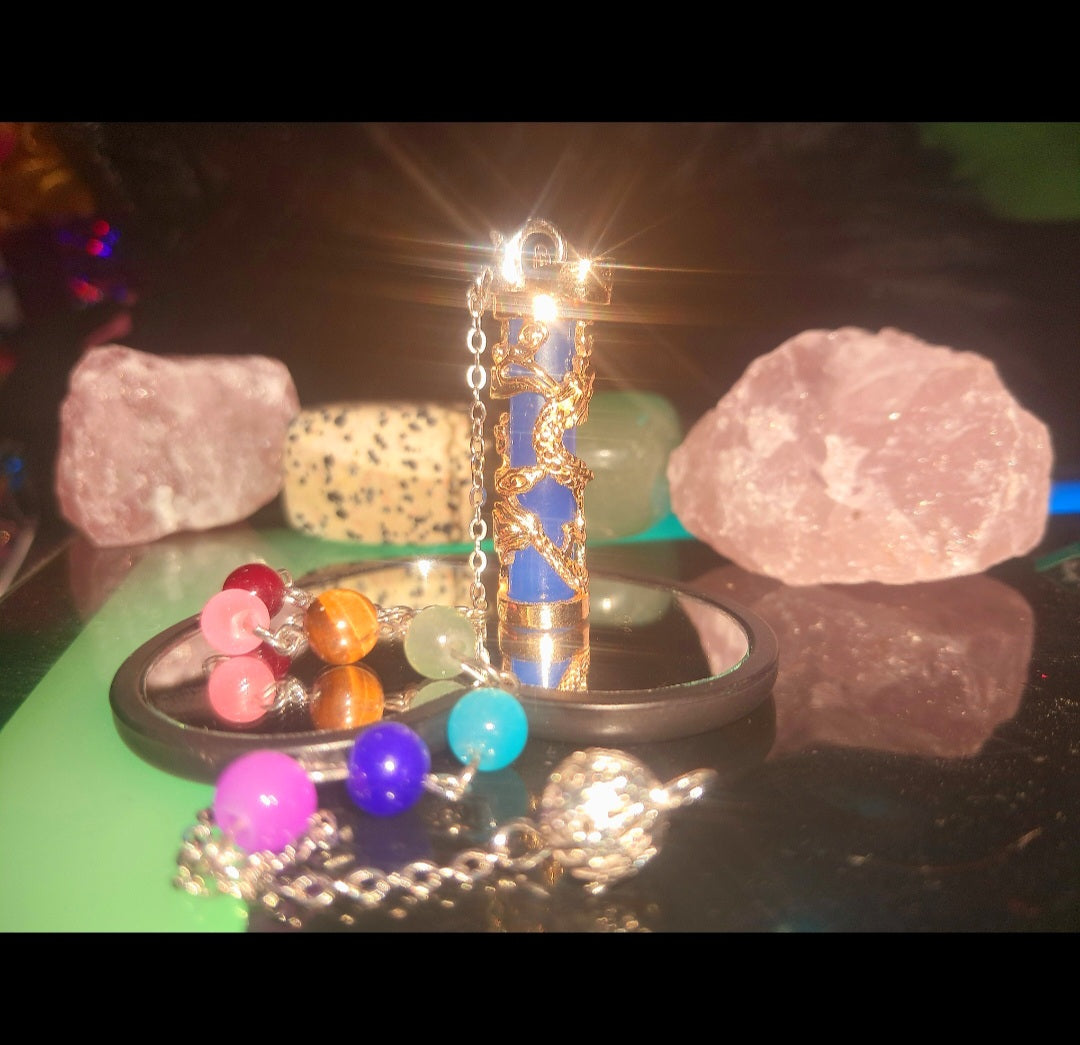 Dark Blue Glow In The Dark Pendulum & Necklace