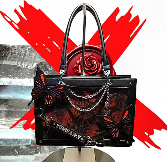 Transformation Goddess - Protection / Manifesting - Black / Dark Red Ritual Activated & Blessed Butterly & Spider Web Purse