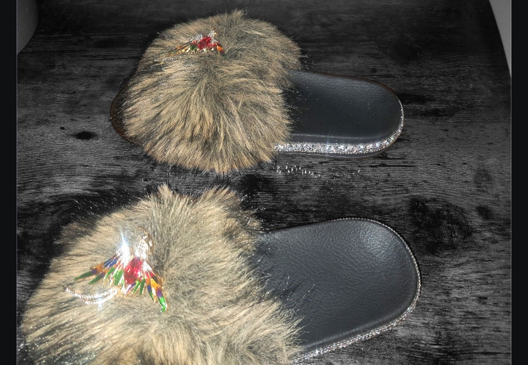 Every Step Counts - Golden Wolf Tan / Black Ritual Manifesting & Protection Activated & Blessed Slides