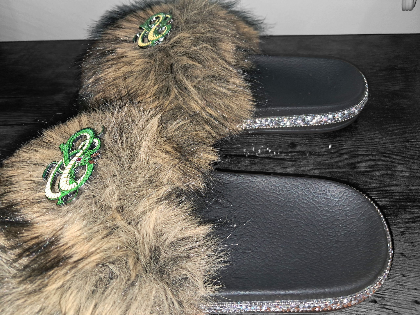 Every Step Counts - Golden Wolf Tan / Black Ritual Manifesting & Protection Activated & Blessed Slides