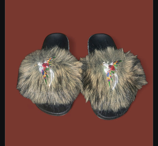 Every Step Counts - Golden Wolf Tan / Black Ritual Manifesting & Protection Activated & Blessed Slides