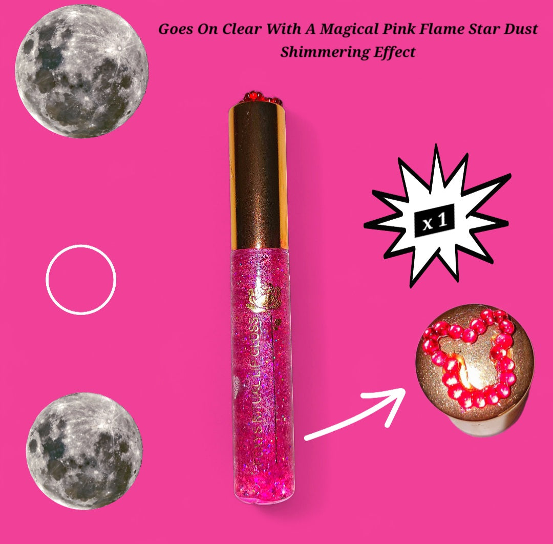 Pink Flame - Galaxtic Star Dust Color Changing - Clear Ritual Activated & Blessed - Instant Manifestation & Cleansing Energy Lip Gloss