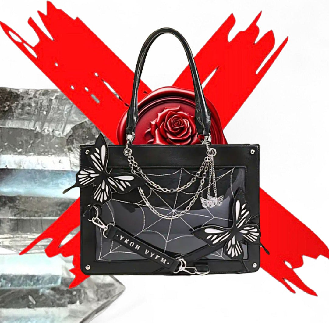 Transformation Goddess - Protection / Manifesting - Black / Sliver Ritual Activated & Blessed Butterly & Spider Web Purse