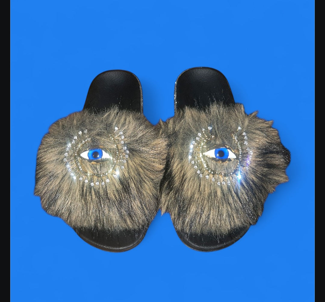 Every Step Counts - Golden Wolf Tan / Black Ritual Manifesting & Protection Activated & Blessed Slides
