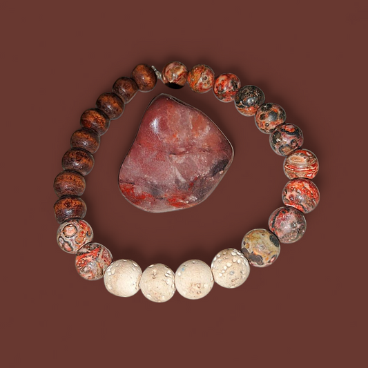 Spiritual Warrior Leopard Skin Jasper & White Lava Ritual Bracelet