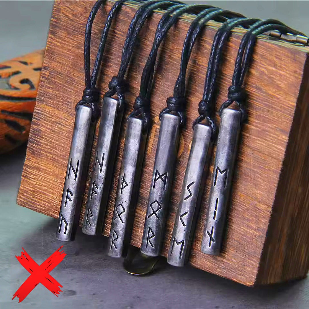 Masculine Runes Energy Cloaking & Protection Shield - Love & Life - Ritual Activated & Blessed Metal Carved Adjustable Necklace w/Wooden Gift Box