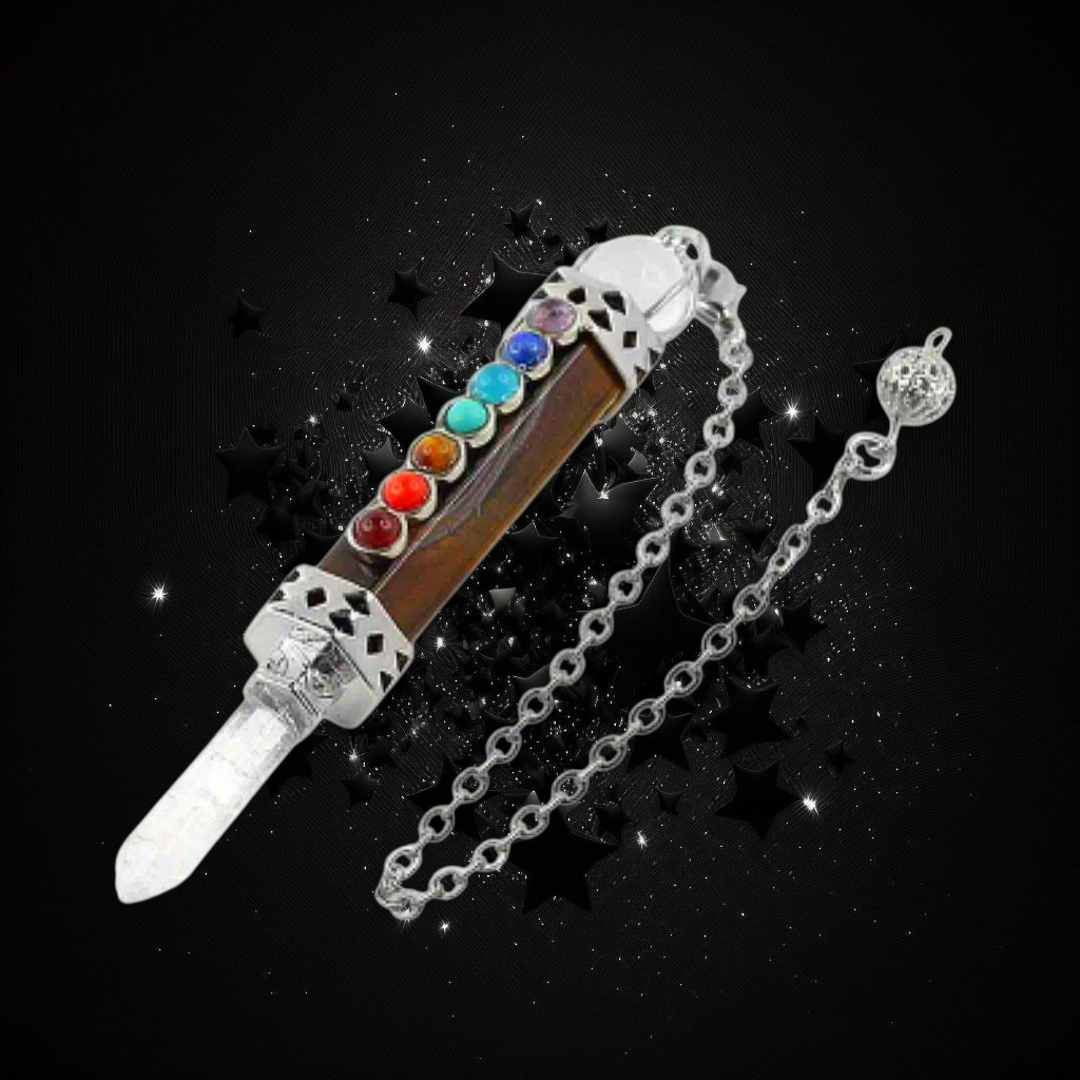Crystal Powered Truth Giver - Tigers Eye Clear Quartz Chakra Pendulum - Ritual Protected & Activated