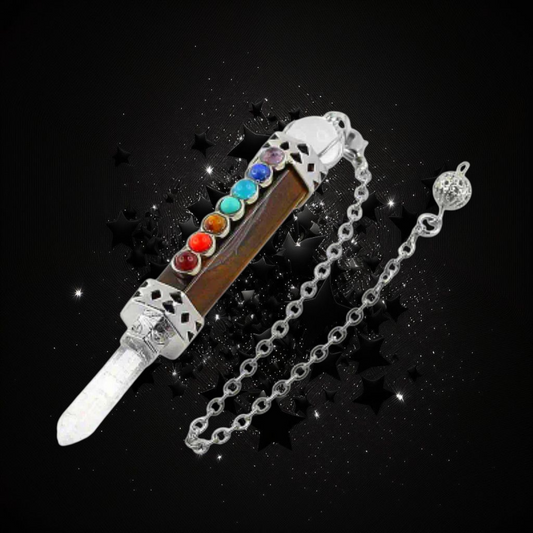 Crystal Powered Truth Giver - Tigers Eye Clear Quartz Chakra Pendulum - Ritual Protected & Activated