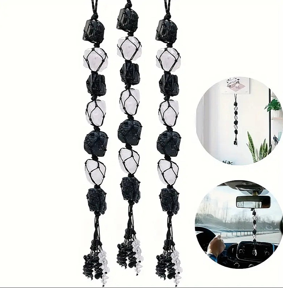 Safe Travels & Manifesting Hanging Crystal Magnet - Selentie & Obsidian Crystal Ritual Activated & Blessed