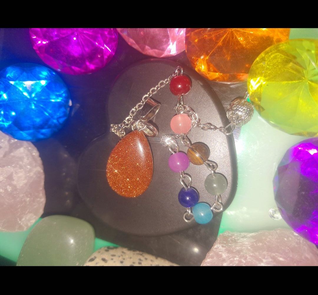 Gold Sandstone Quartz Crystal Pendulum & Necklace