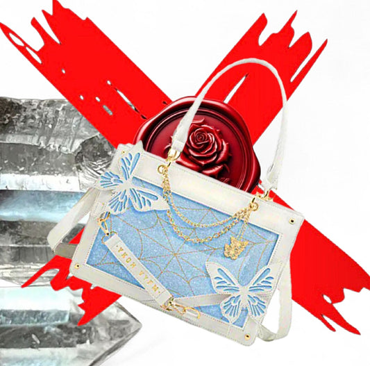 Transformation Goddess - Protection / Manifesting - Light Blue / White / Gold Ritual Activated & Blessed Butterly & Spider Web Purse