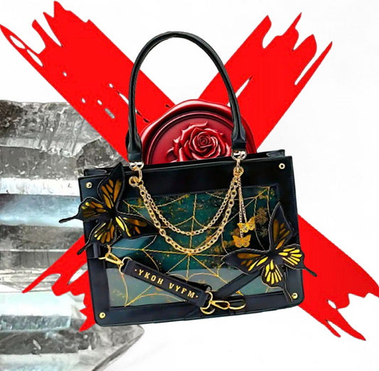 Transformation Goddess - Protection / Manifesting - Green / Orange / Gold / Black Ritual Activated & Blessed Butterly & Spider Web Purse