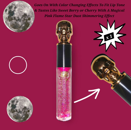 Pink Flame - Galaxtic Star Dust Color Changing - Clear Ritual Activated & Blessed - Instant Manifestation & Cleansing Energy Lip Gloss