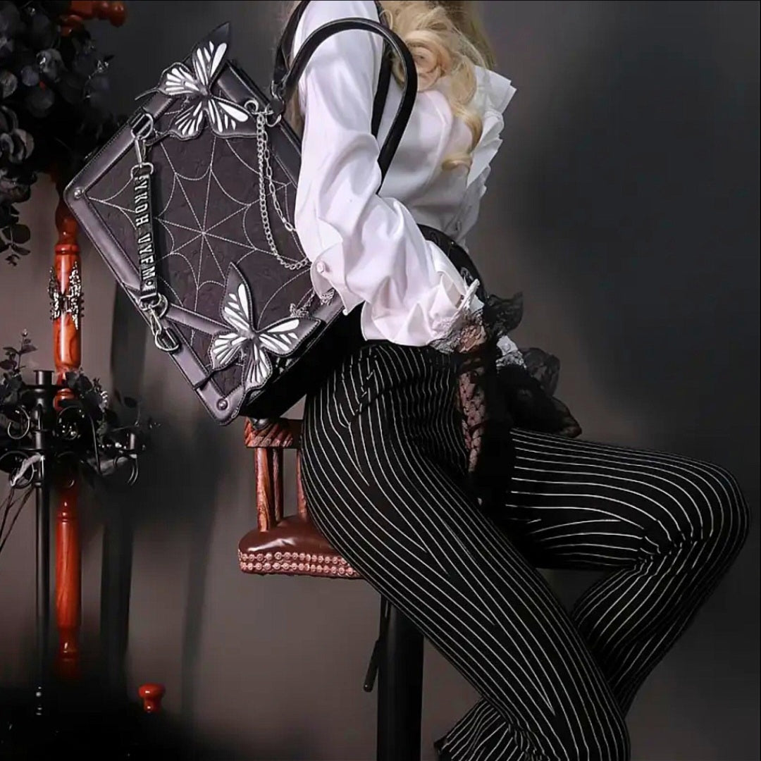 Transformation Goddess - Protection / Manifesting - Black / Sliver Ritual Activated & Blessed Butterly & Spider Web Purse