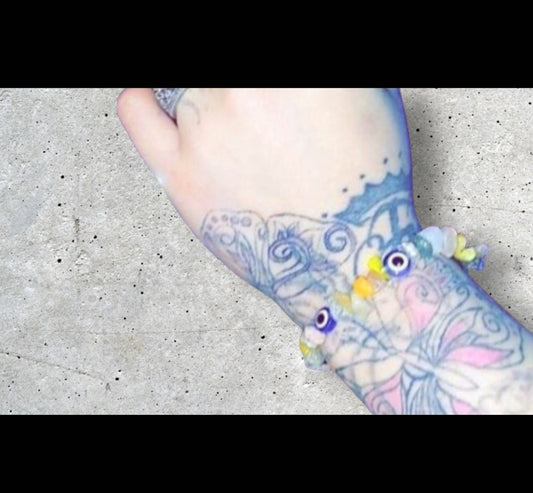 Yellow Agate & Clear Quartz Crystals & Evil Eye Ritual Bracelet