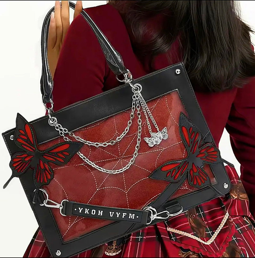 Transformation Goddess - Protection / Manifesting - Red / Black Ritual Activated & Blessed Butterly & Spider Web Purse