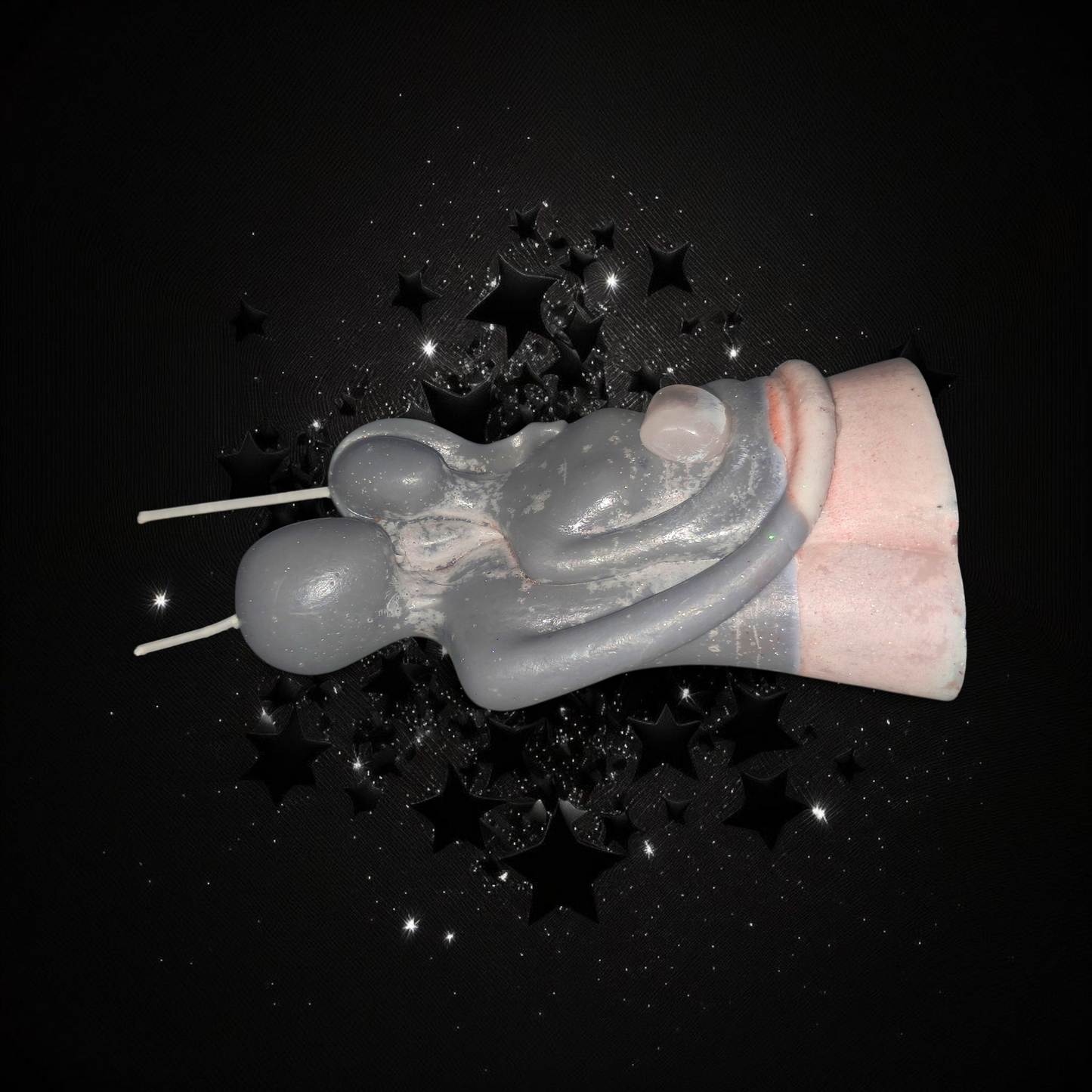 Stars & Destiny Aligns For Us - We Are One Always - Rose Quartz & Green Stone & Inside Crystal Filled Ritual Candle