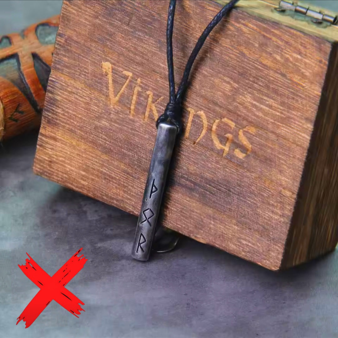 Masculine Runes Energy Cloaking & Protection Shield - Love & Life - Ritual Activated & Blessed Metal Carved Adjustable Necklace w/Wooden Gift Box