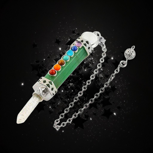 Crystal Powered Truth Giver - Green Aventurine Crystal Clear Quartz Chakra Pendulum - Ritual Protected & Activated