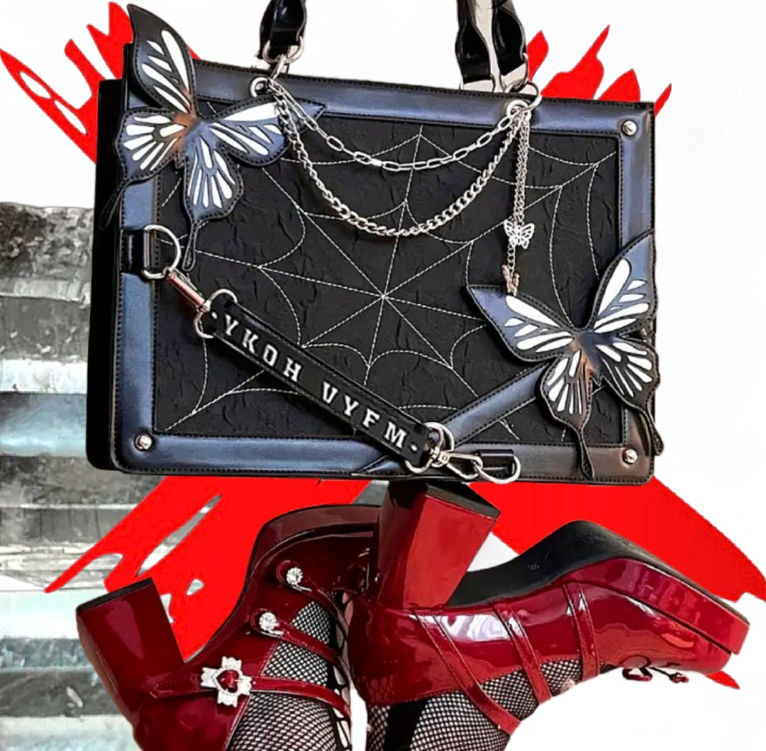 Transformation Goddess - Protection / Manifesting - Black / Sliver Ritual Activated & Blessed Butterly & Spider Web Purse