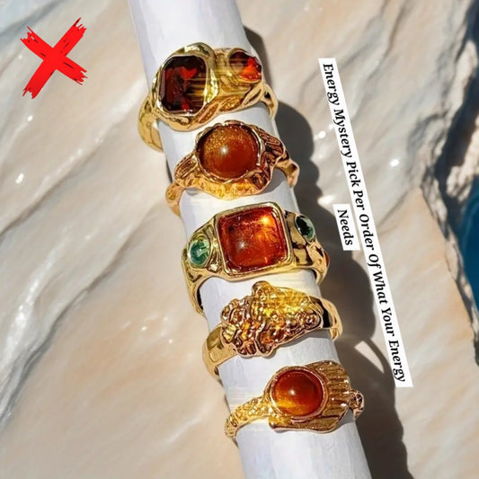 Happy Vibrations Uplifting Against Storms That Come Your Way - Hammered Gold Metal With Crystals Ritual Activated & Blessed - Energy Matching Mystery Ring Pick