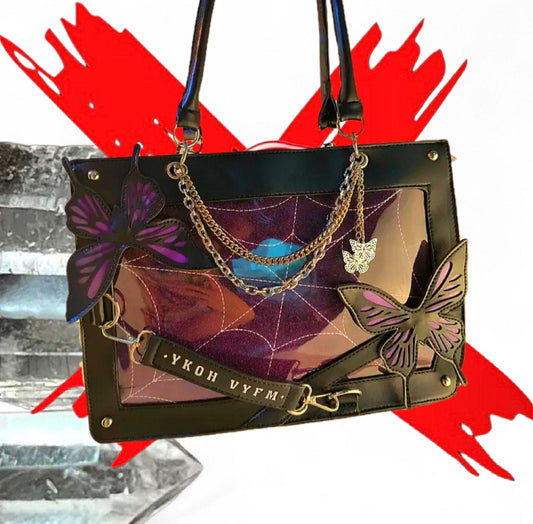 Transformation Goddess - Protection / Manifesting - Black / Purple Ritual Activated & Blessed Butterly & Spider Web Purse