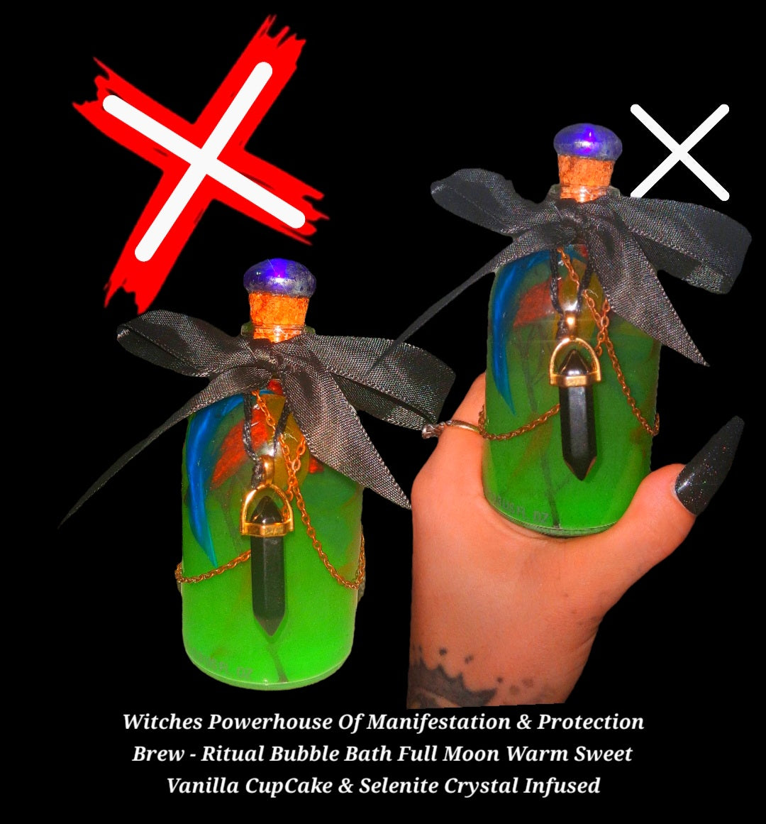 Witches Powerhouse Of Manifestation & Protection Brew Bundle - Powerful Ritual Bubble Bath Set - Full Moon Selenite Crystal Infused