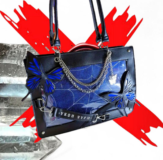 Transformation Goddess - Protection / Manifesting - Dark Blue / Black Ritual Activated & Blessed Butterly & Spider Web Purse