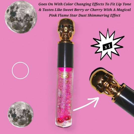 Pink Flame Warrior Spirit - Galaxtic Star Dust Color Changing - Clear Ritual Activated & Blessed - Instant Manifestation & Cleansing Energy Lip Gloss