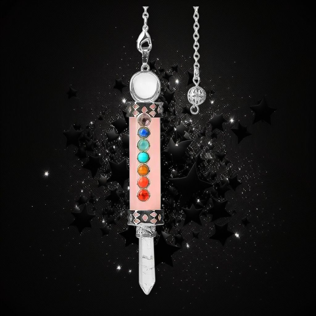 Crystal Powered Truth Giver - Rose Quartz Clear Quartz Chakra Pendulum - Ritual Protected & Activated